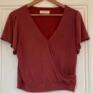 Lucky Brand Deep Red Wrap T-shirt with Flutter Sleeves